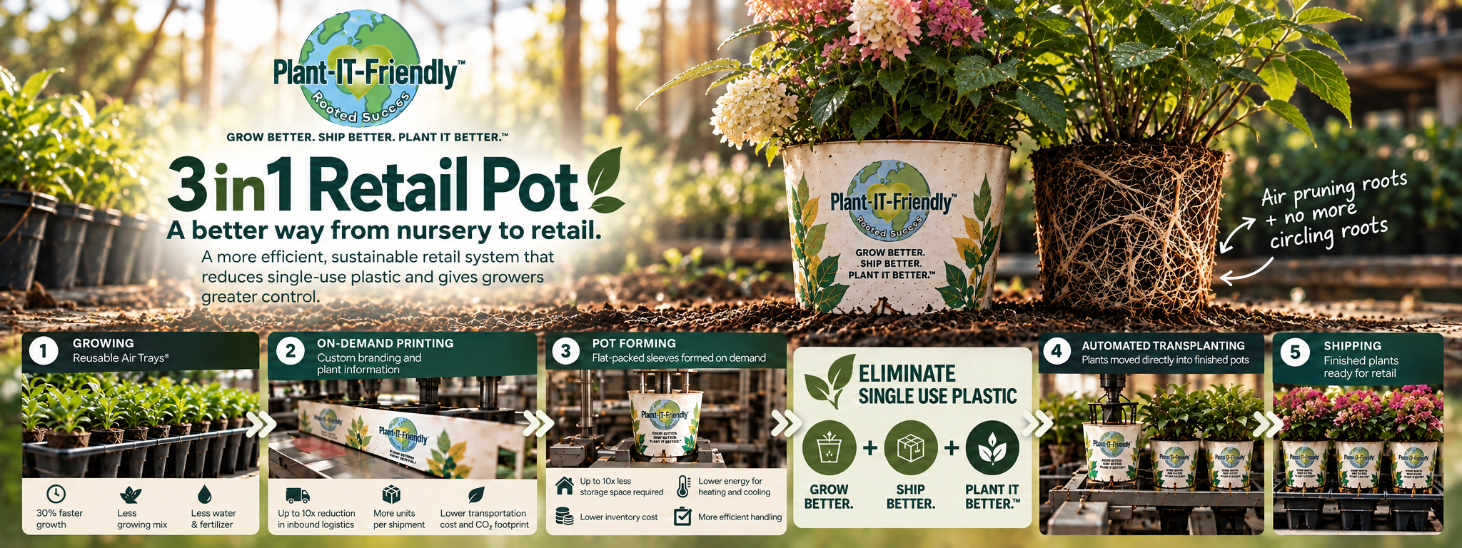 PlantItFriendly 3-in-1 Retail Pot system: 5-step process from growing to shipping